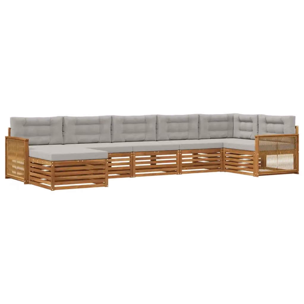 Set di divani da esterno a L con ottoman vidaXL in legno di acacia, 7 pezzi, beige e grigio – 2