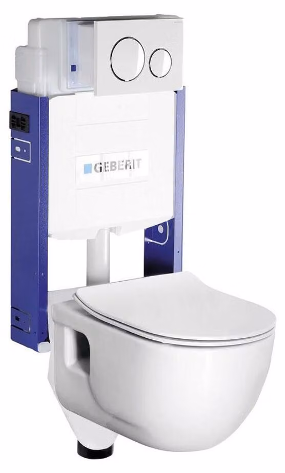 WC sospeso Brilla, senza bordo, con cassetta di scarico e pulsante Geberit, bianco