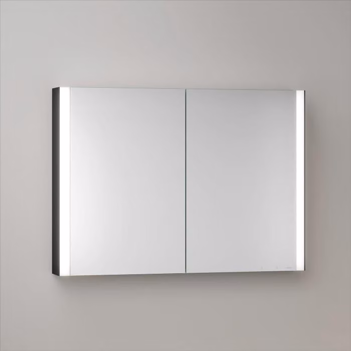 Mobiletti specchio a parete Keuco Royal Metis LED, dimensioni 100 x 71 cm, 2 ante con riscaldamento a specchio, modello svizzero