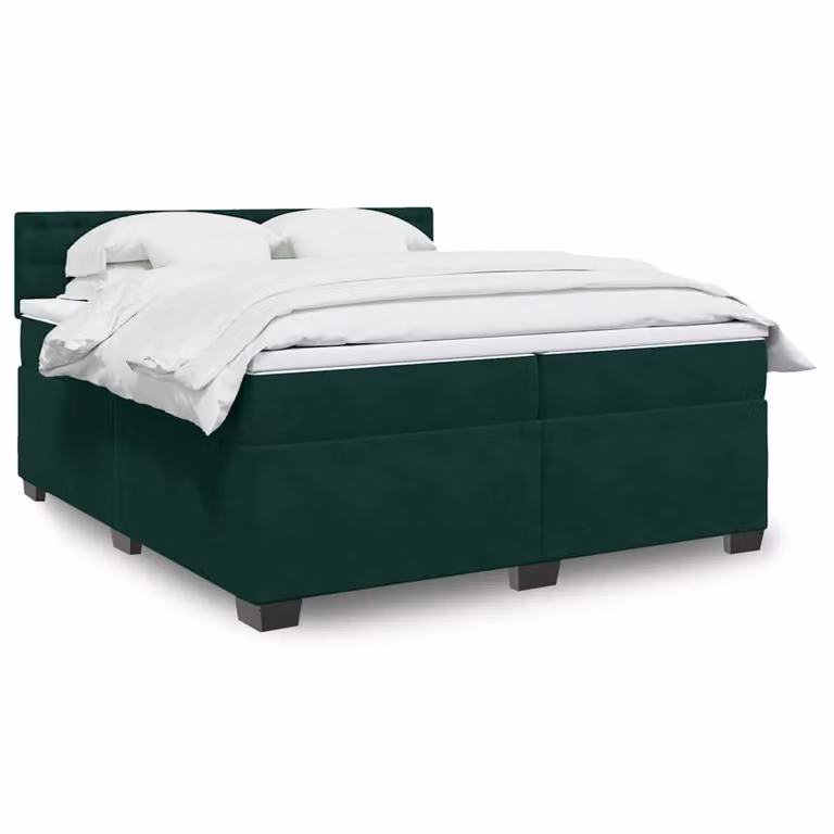 vidaXL Giroletto a Molle con Materasso in Velluto Verde Scuro, L/P: 200 x 200 cm