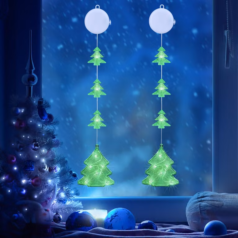 Luci natalizie per interni, 2 pezzi, con batteria e timer, tenda di luci a LED verdi