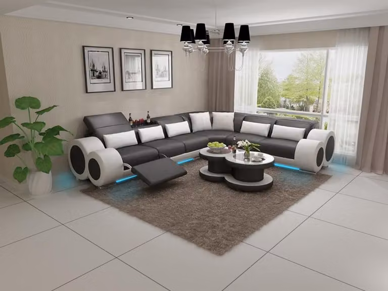 Ledersofa Couch Wohnlandschaft Ecksofa Eck Garnitur Design Modern Sofa USB Relax