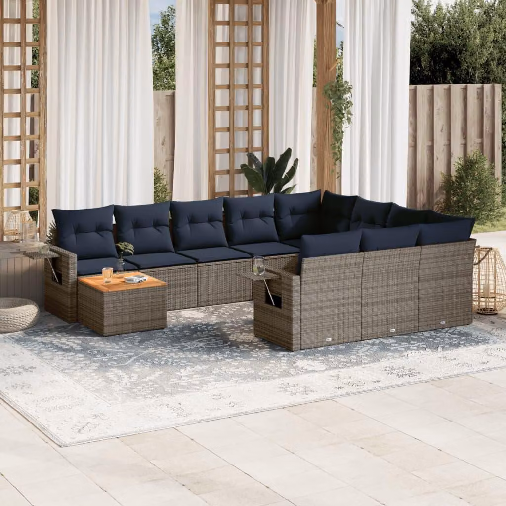 Maison Exclusive - Set da giardino 11 pezzi con cuscini, grigio, polyrattan