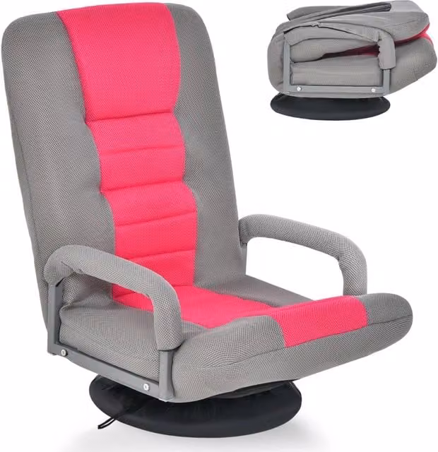 Sedia da gaming pieghevole Design Mania rosa con base girevole a 360 gradi e regolazione in 6 posizioni – 1