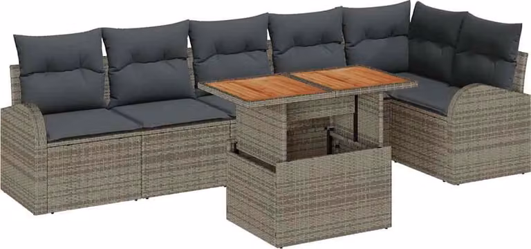 Set Divano da Giardino 7 pcs Grigio Poly Rattan