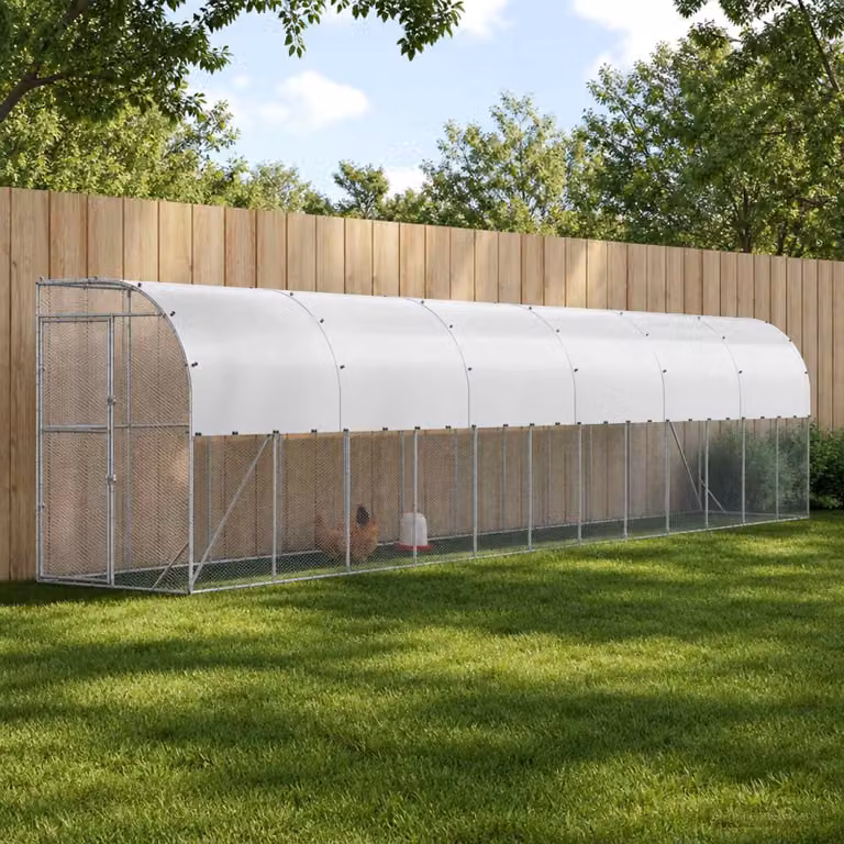 vidaXL Gabbia per Polli Contro il Muro Argento 600 x 150 x 215 cm