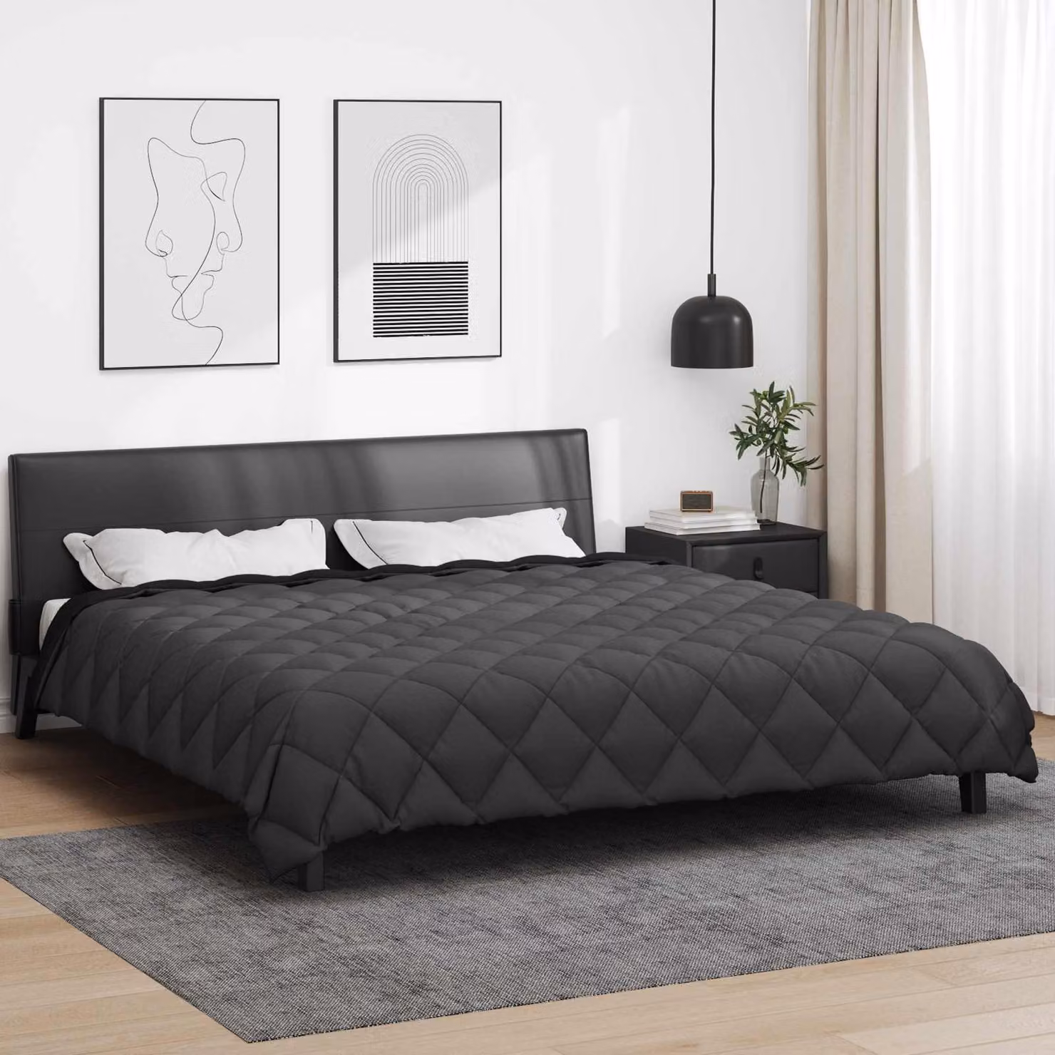 vidaXL Piumone Invernale in Microfibra Nero e Antracite L/P: 200 x 200 cm