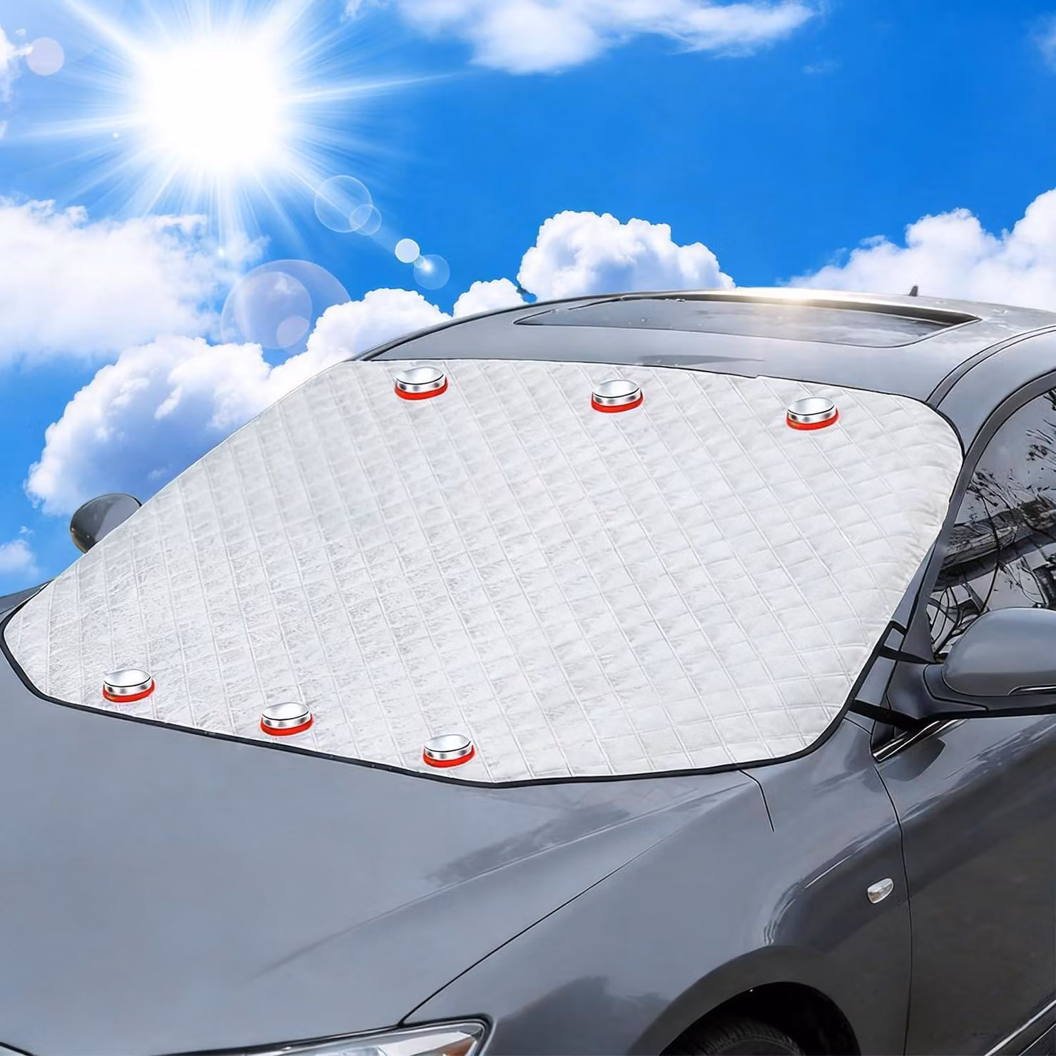 Copertura per parabrezza auto, ultra-spessa, con 6 magneti, pieghevole, utilizzabile tutto l'anno, dimensioni 193x126 cm