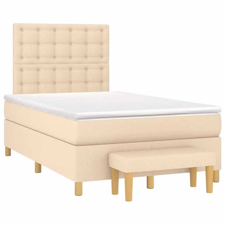 vidaXL Letto Ibrido con Giroletto a Molle e Materasso in Tessuto Beige e Bianco L/P/H: 120 x 200 x 193 cm
