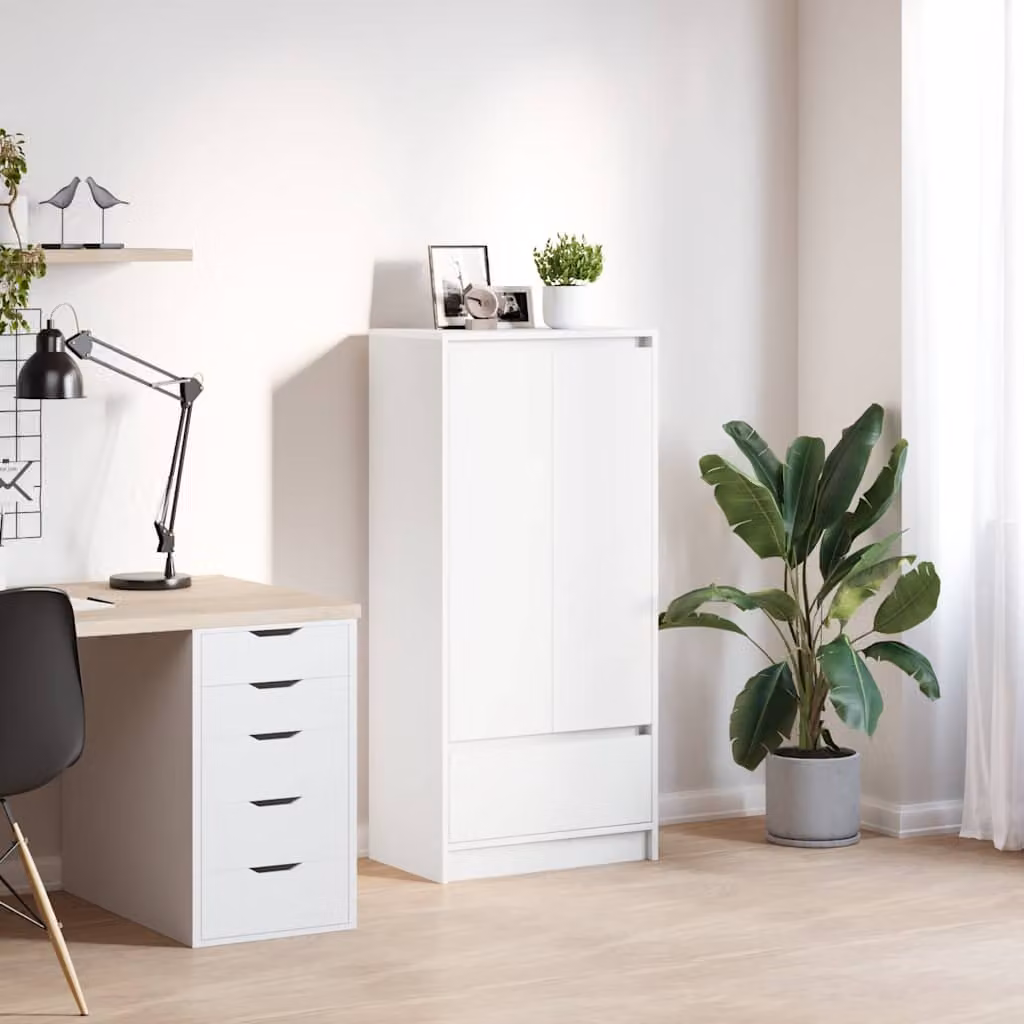 Armadio a parete vidaXL Bianco con ante a battente e cassetti in legno multistrato L/P/H: 55,5 x 34 x 119,5 cm