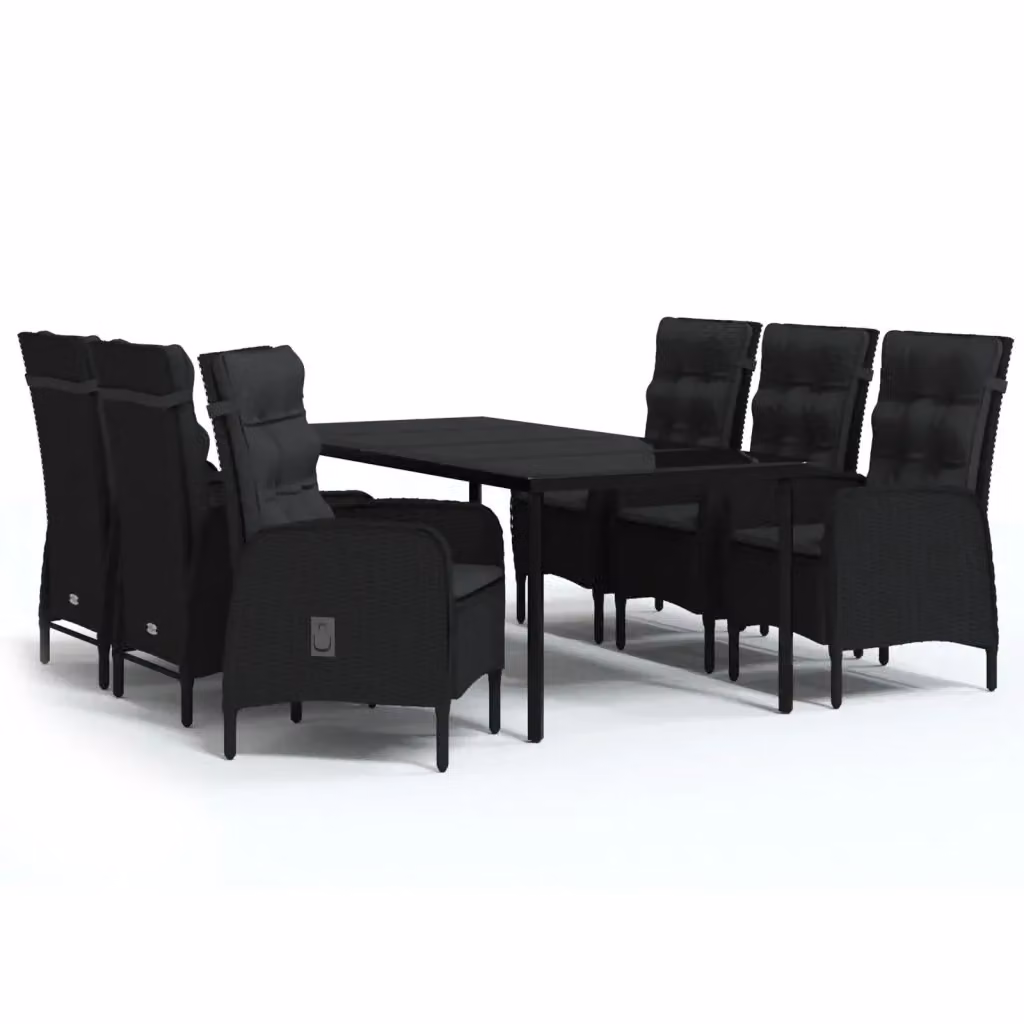 Set da pranzo da giardino vidaXL in rattan e vetro nero con 7 pezzi e cuscini – 2