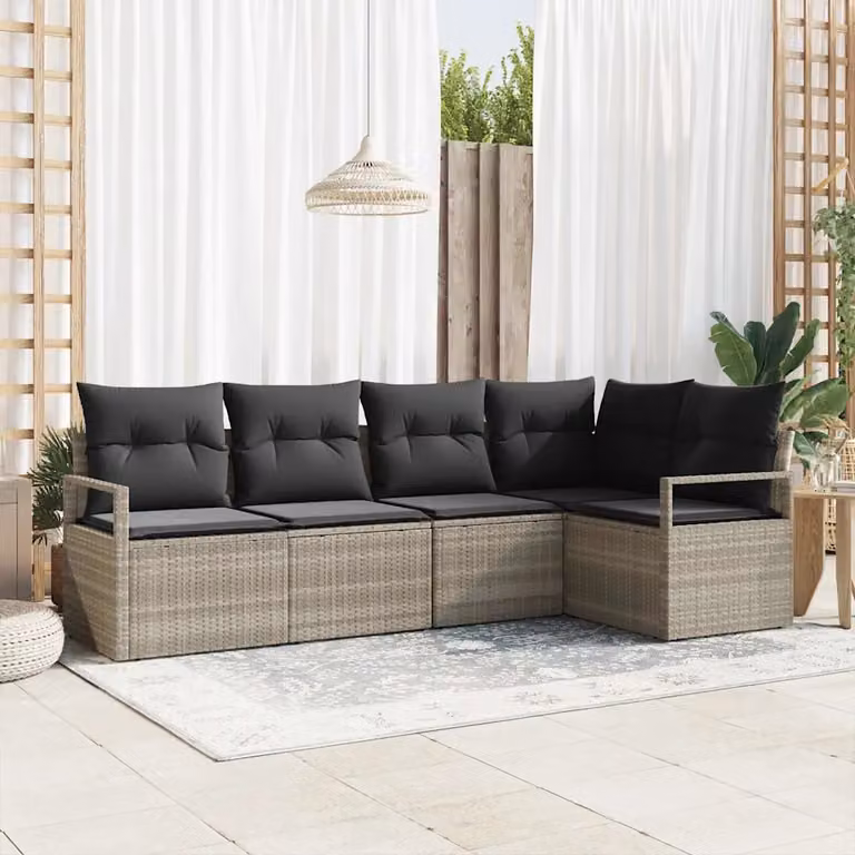 Set di divani da giardino vidaXL a forma di L in polyrattan grigio con cuscini inclusi