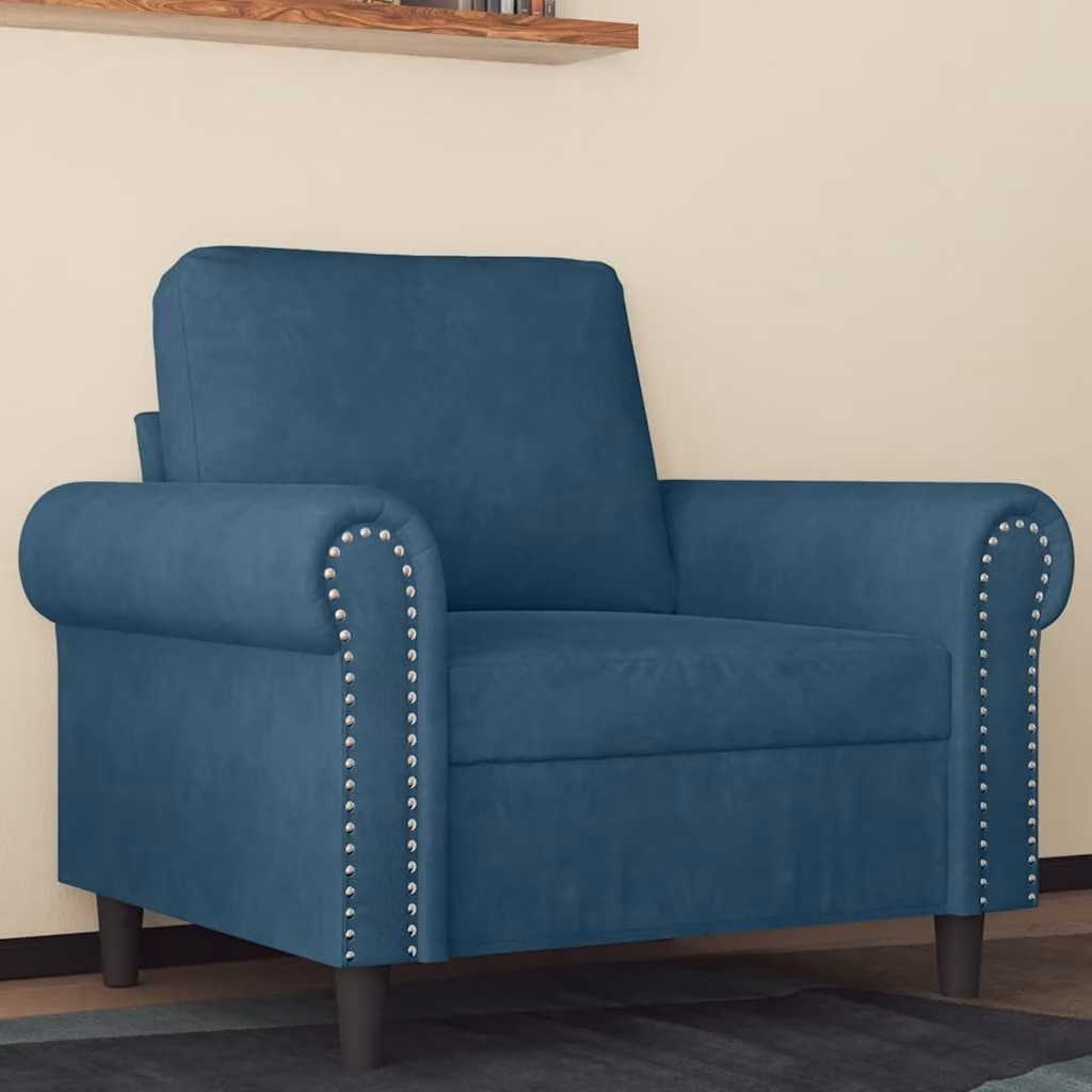 Poltrona moderna vidaXL in velluto blu con braccioli e struttura in metallo