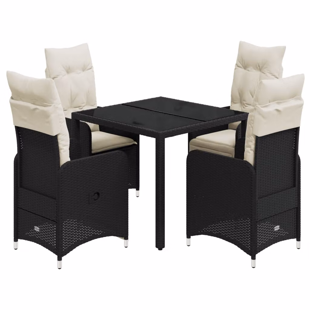 Set Bistrò da Giardino 5 pz con Cuscini in Polyrattan Nero
