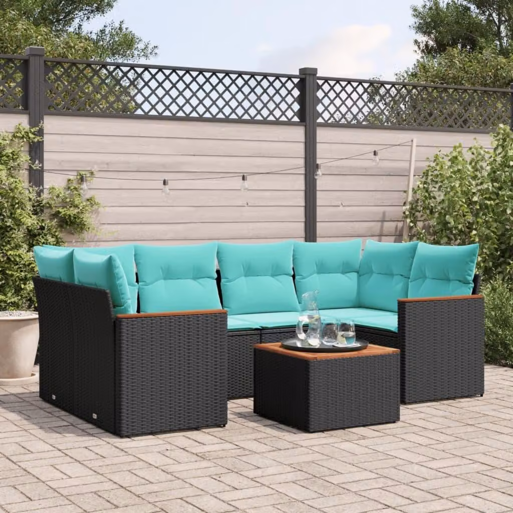 Maison Exclusive - Set di 7 mobili da giardino con cuscini, polyrattan nero
