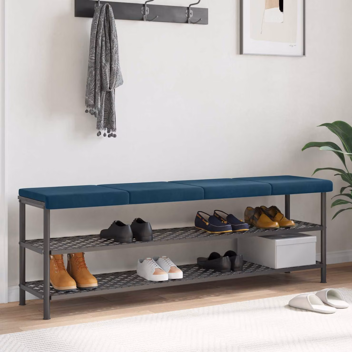 Set di 4 cuscini per panchina vidaXL in velluto blu con imbottitura in schiuma e base antiscivolo, L/P/H: 40 x 38 x 35 cm