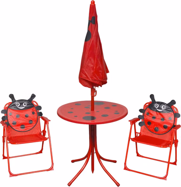 set bistrot da giardino per bambini da 3 pezzi con ombrellone rosso