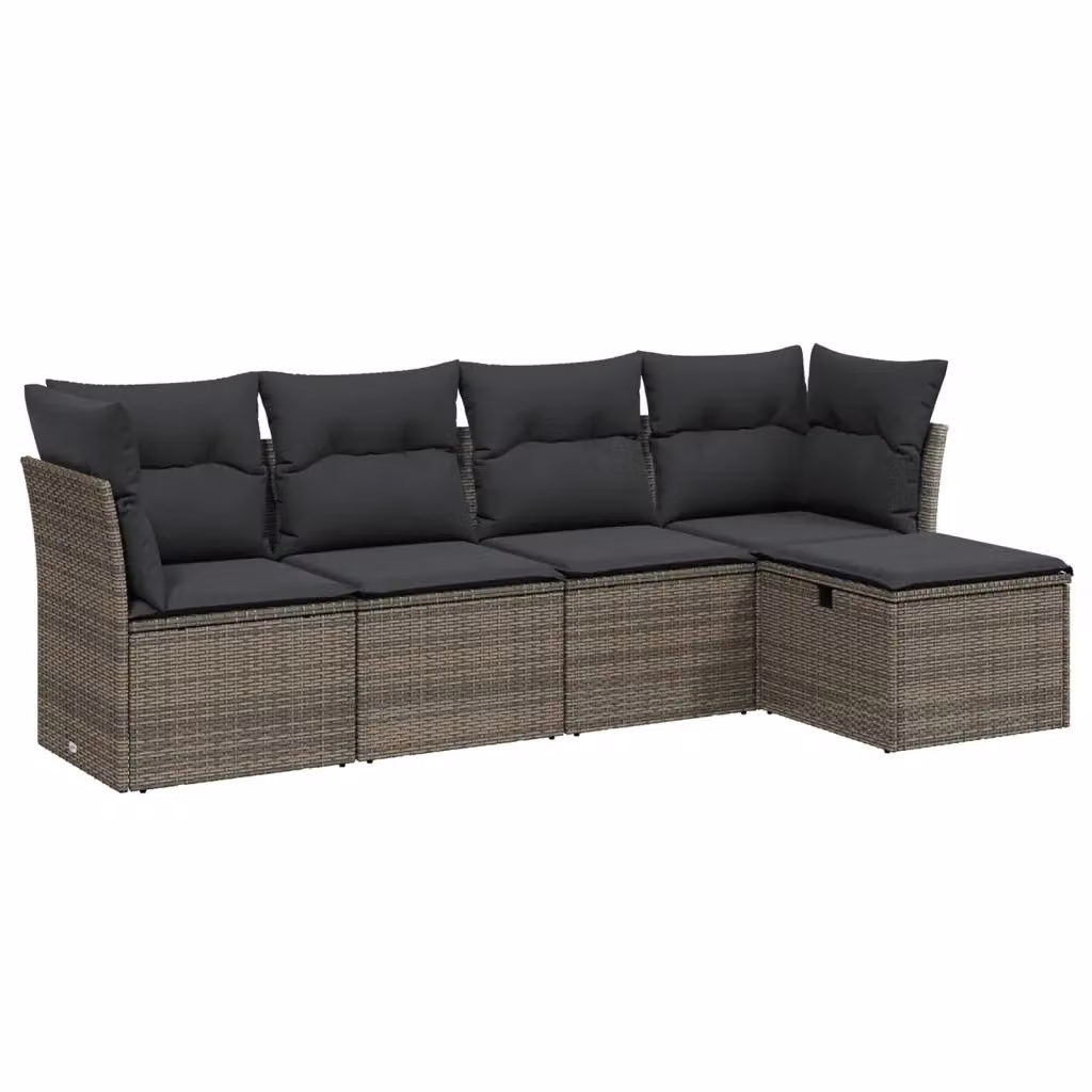 vidaXL Set Divano da Giardino a L 5 pz con Cuscini Grigio in Polyrattan e Acciaio – 2