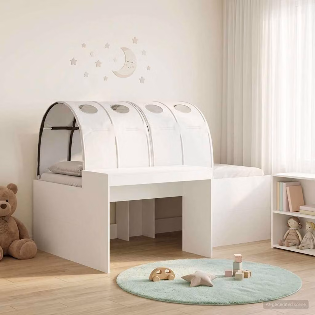 Letto singolo con tunnel per bambini vidaXL in legno ingegnerizzato, Bianco e Marrone, L/P/H: 200 x 140 x 120 cm