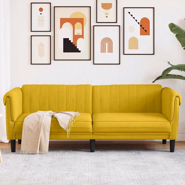 vidaXL Divano a 3 Posti Moderno in Velluto Giallo con Struttura in Legno e Plastica L: 203 cm, P: 77 cm, H: 74 cm