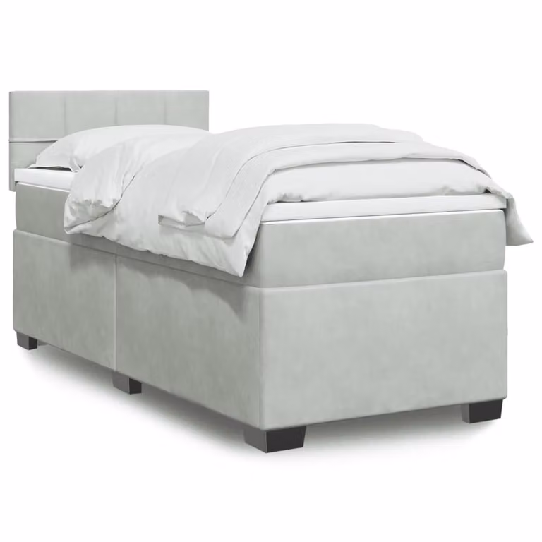 vidaXL Giroletto a Molle con Materasso Ibrido in Velluto Grigio e Bianco L/P/H: 200 x 80 x 100,5 cm