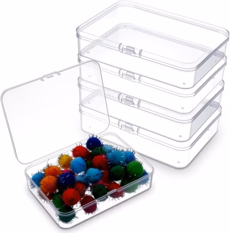 Piccole scatole di plastica trasparente in PP, confezione da 4, con coperchio, ideali per viti e articoli per hobby e bricolage