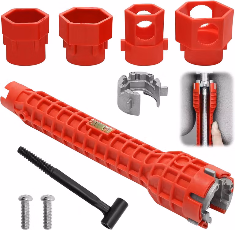 Chiave multifunzione per rubinetti, 14 in 1, realizzata in plastica e alluminio, antiscivolo, ideale per cucina e bagno