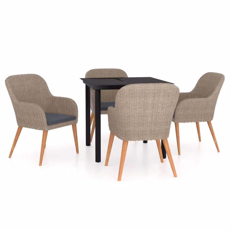 Set da Pranzo da Giardino 5 pz con Cuscini Marrone