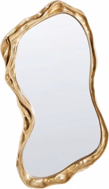 Specchio da parete decorativo Beliani in vetro e legno color oro, design moderno e forma irregolare, L: 75 cm, H: 38 cm