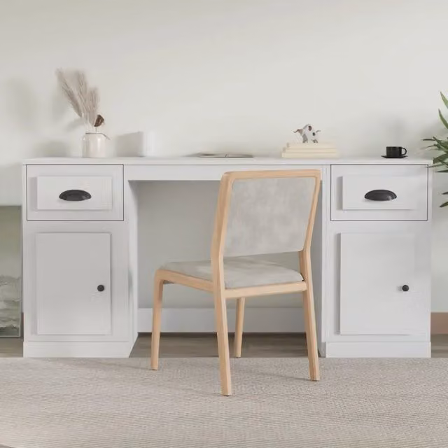 Scrivania moderna con armadietto vidaXL in legno bianco opaco L: 154,5 cm, P: 50 cm, H: 75 cm