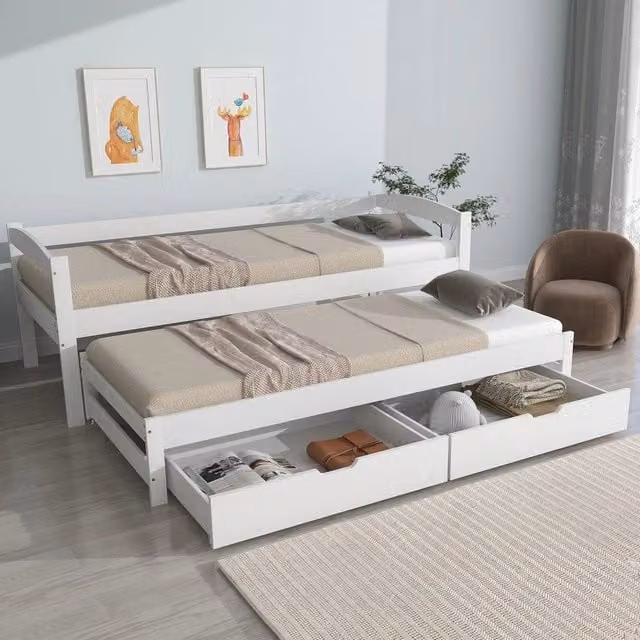 Letto Singolo Estraibile con Cassetti in Legno Massello ¨C MINIMAL ¨C Bianco 90x200