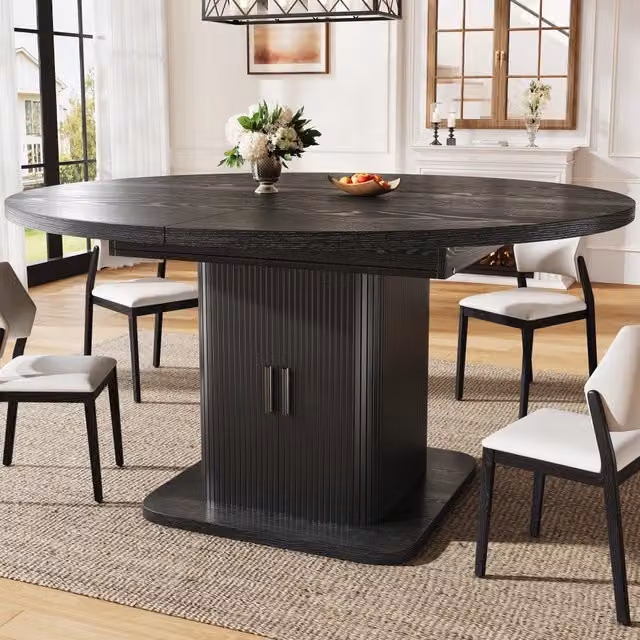 Tavolo da pranzo ovale estensibile moderno in MDF e metallo nero con inserto