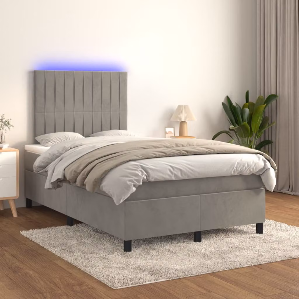Letto Ibrido vidaXL in Velluto Grigio Chiaro con Illuminazione LED e Porte USB L/P/H: 120 x 200 x 128 cm – 1