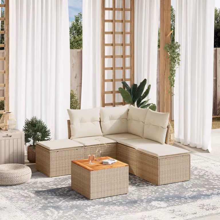 Set Divano da Giardino vidaXL 6 pz in Polyrattan con Cuscini Beige e Tavolino da Esterno