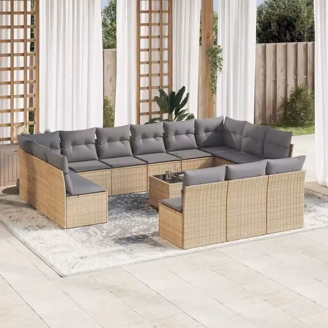 Set di Divani da Giardino VIDAXL in Polyrattan Beige con 14 Cuscini a Forma a U – 1