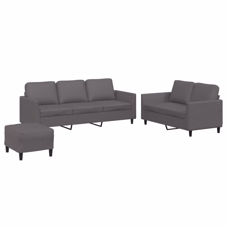 Set di Divani 3 pz con Cuscini Grigio in Pelle finta