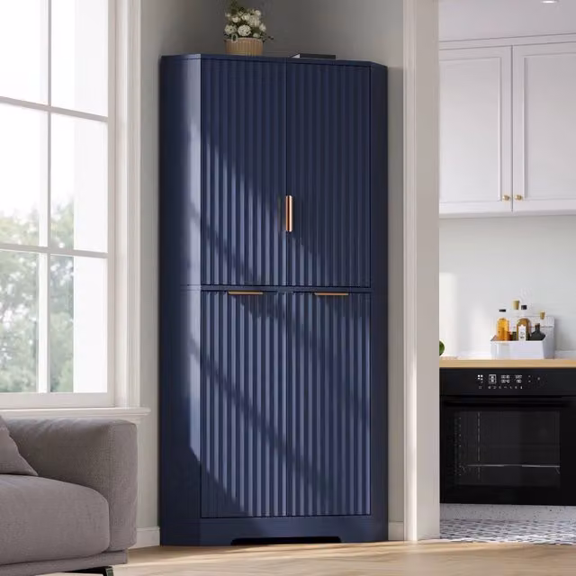 Mobile angolare Mivray in MDF blu opaco con ripiani regolabili e ante a battente per cucina, soggiorno o sala da pranzo L/P/H: 60 x 60 x 172 cm
