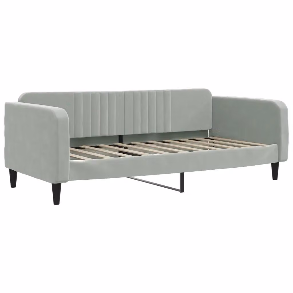 Letto moderno vidaXL imbottito in velluto grigio per camera da letto o soggiorno L/P/H: 110 x 190 x 75 cm