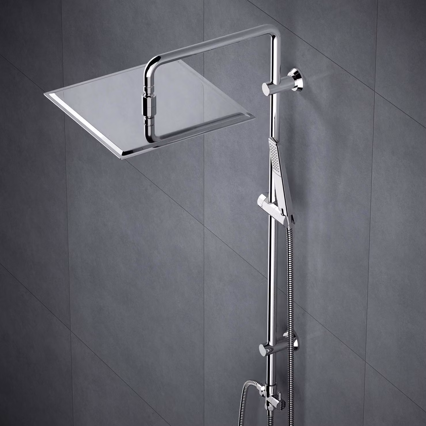 JOHO Acciaio Inox Senza Miscelatore Fori Muro Regolabili Asta Doccia Saliscendi Gruppo Doccia a Colonna Con Soffione e Doccetta 25 * 25 Quadrato