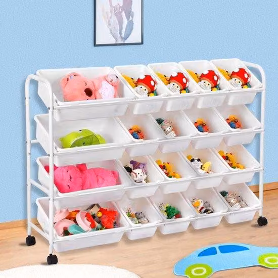 Organizzatore per giocattoli in plastica, con 4 ripiani - dimensioni totali: 124x84x28 cm