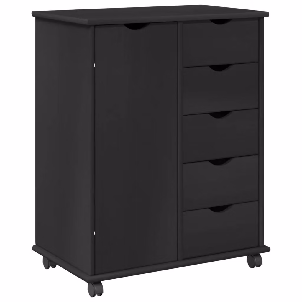 Mobile con Ruote vidaXL in Legno di Pino Massello Nero L: 63,5 cm, P: 39 cm, H: 79 cm – 2