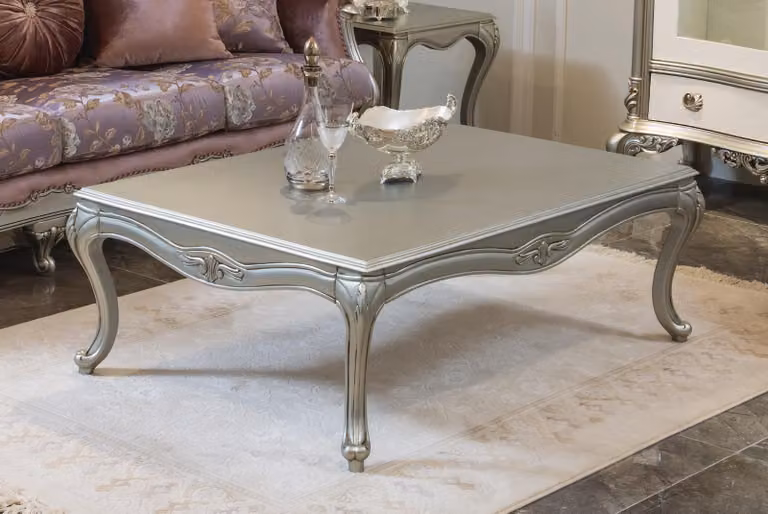 Luxus Couchtisch Klassische Couchtische Silberner Tisch Beistelltisch Holz