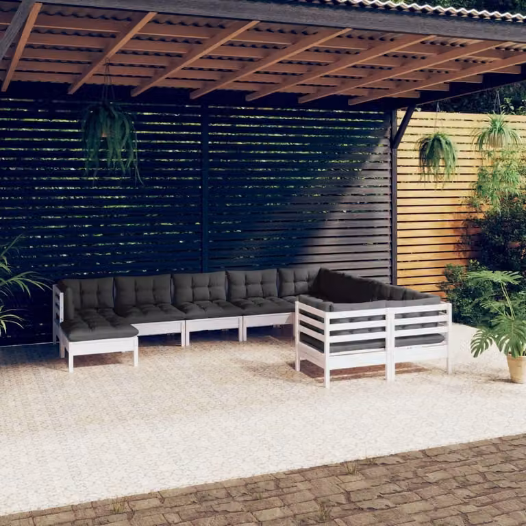 Maison Exclusive - Set Divani da Giardino 10 pz con Cuscini Legno di Pino Bianco