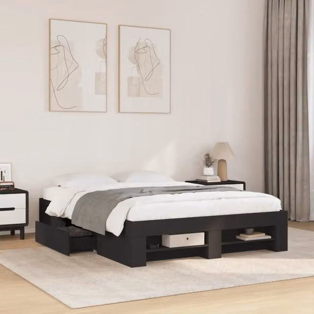 Letto con cassetti vidaXL in legno nero L/P/H: 120 x 200 x 123 cm – 1