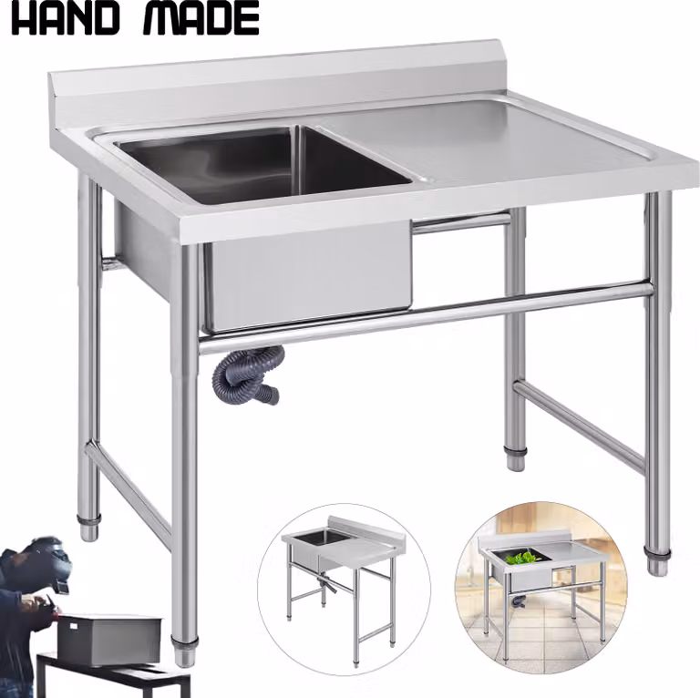 VEVOR Gastro lavello Lavello in acciaio inox Lavello a 1 vasca a sinistra 100x60cm
