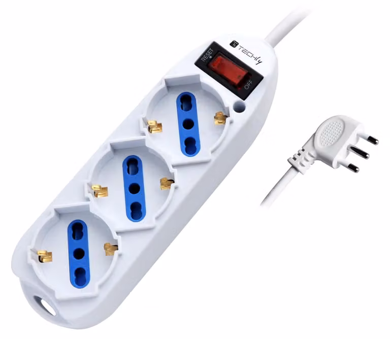 Techly IUPS-PCP-3SP10, 1,5 m, da interno, tipo F, tipo L, tipo L, bianco, CE, RoHS