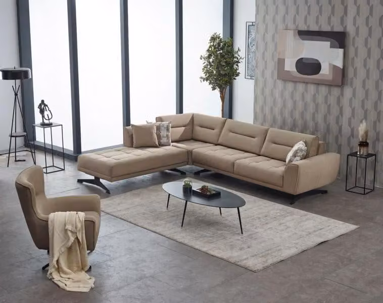 Garnitur Sofa Ecksofa L-Form Sessel Polstersofa Beige Couch Stoffsofa