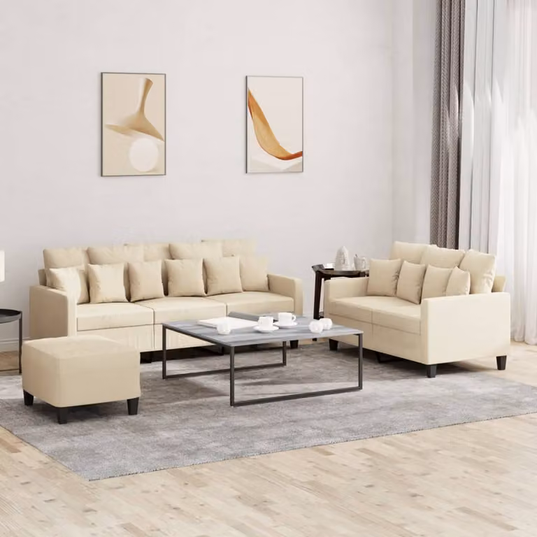 vidaXL Set di Divani 3 pz Moderno in Tessuto Beige con Ottoman e Cuscini