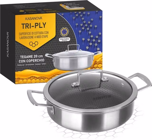 Casseruola Kasanova in acciaio inox e alluminio con coperchio in vetro, diametro: 20 cm