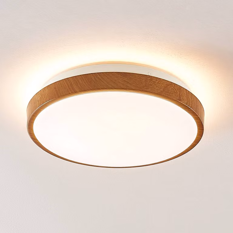 Plafoniera a LED Mendosa Lindby, Legno chiaro, Soggiorno / Sala da pranzo, Plastica, Moderno, Plafoniera LED